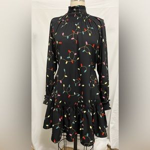 Kate Spade, long sleeve dress- Christmas lights print,  A-line